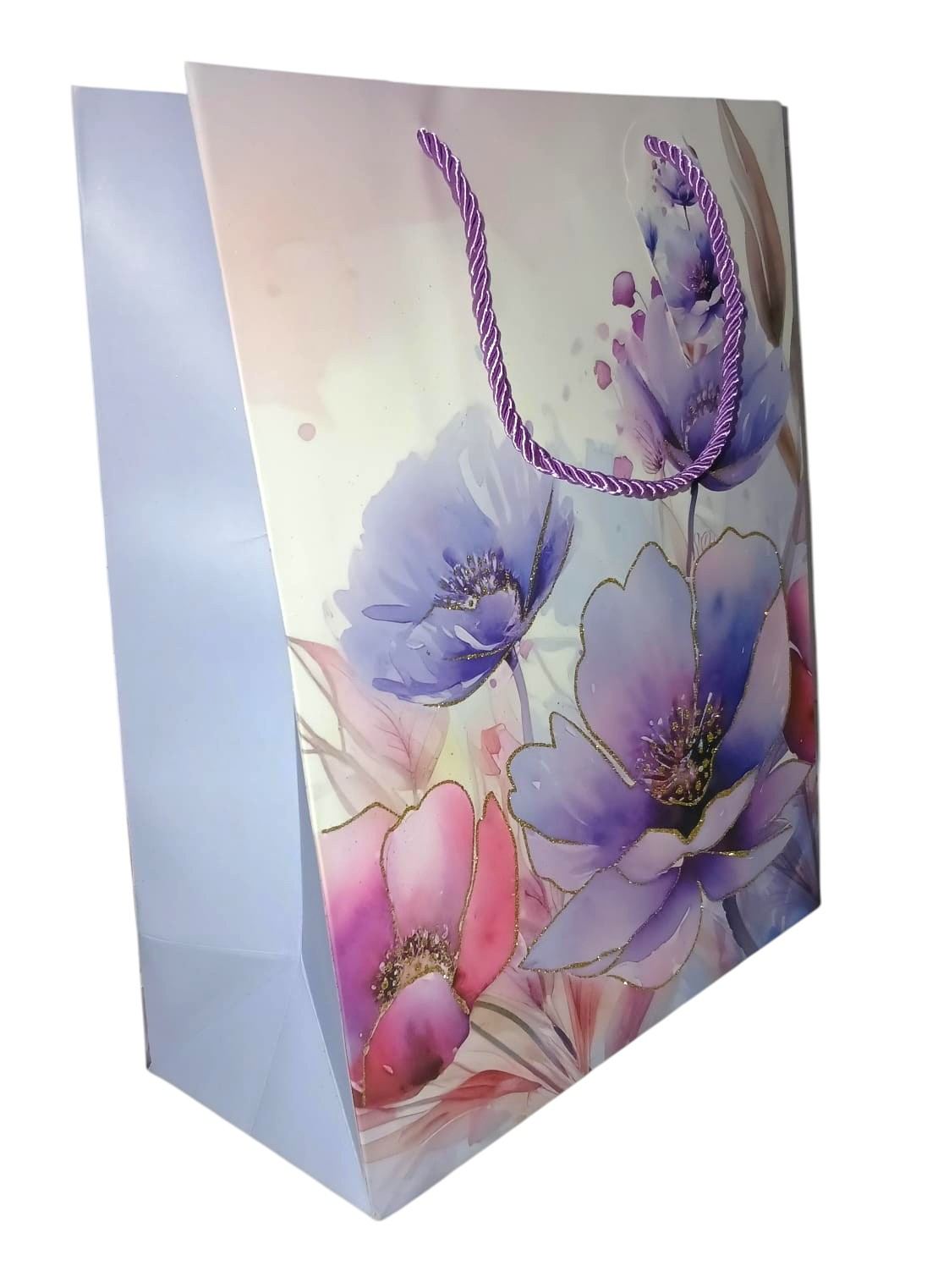 SACOLA FLORES C/GLITTER 32X26X12CM